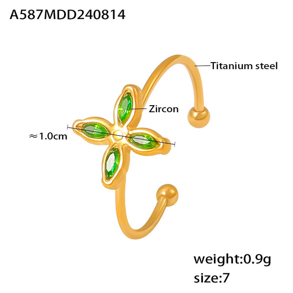 Wholesale 316L Stainless Steel Zircon Fourpetal Flower Pendant Collarbone Necklace For Women 18K Gold Plated