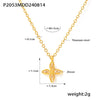 Wholesale 316L Stainless Steel Zircon Fourpetal Flower Pendant Collarbone Necklace For Women 18K Gold Plated