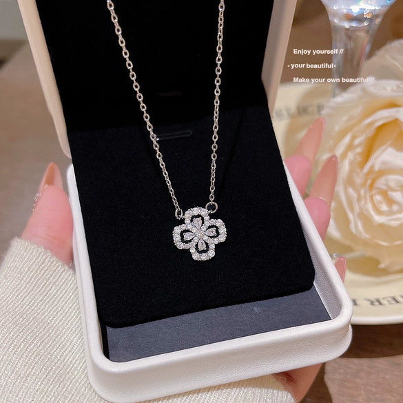 Wholesale Titanium Steel Zircon Inlaid Bow Pendant Necklace For Women