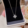 Wholesale Titanium Steel Zircon Necklace Light Luxury Niche Style Geometric Fourleaf Flower Pendant Mixed Gemstone Setting For Women
