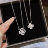 Wholesale Titanium Steel Zircon Necklace Light Luxury Niche Style Geometric Fourleaf Flower Pendant Mixed Gemstone Setting For Women