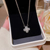 Wholesale Titanium Steel Zircon Necklace Light Luxury Niche Style Geometric Fourleaf Flower Pendant Mixed Gemstone Setting For Women