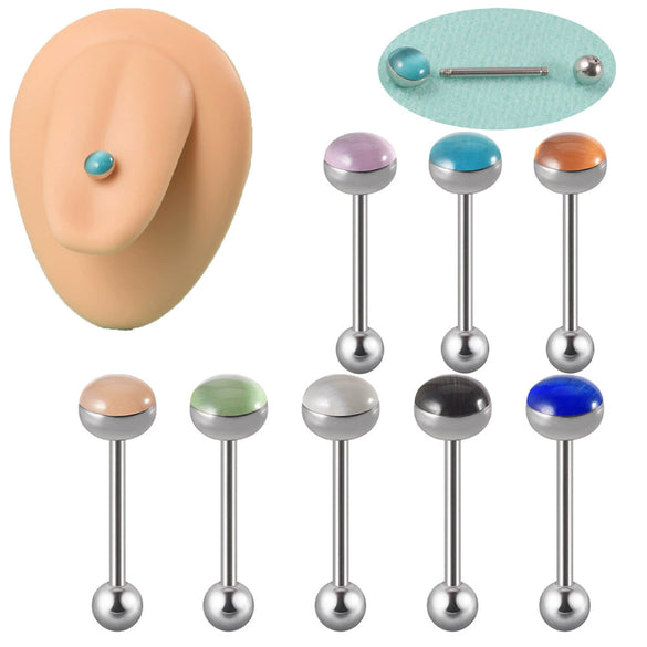 Wholesale Tongue Ring Stainless Steel Gradient Colorful Stone Round Electroplated Unisex