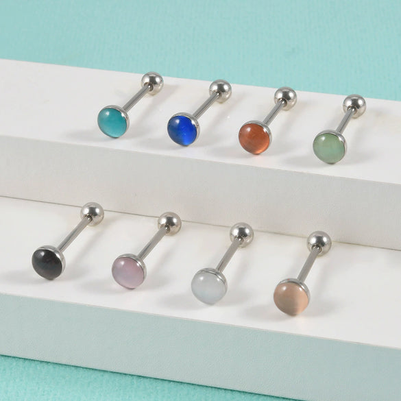 Wholesale Tongue Ring Stainless Steel Gradient Colorful Stone Round Electroplated Unisex