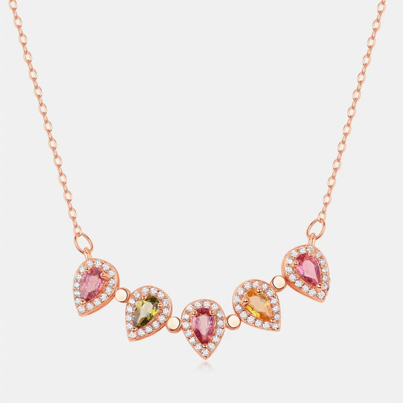 Wholesale Tourmaline Necklace 925 Silver Inlaid Geometric Elegant Style With Diamond Design