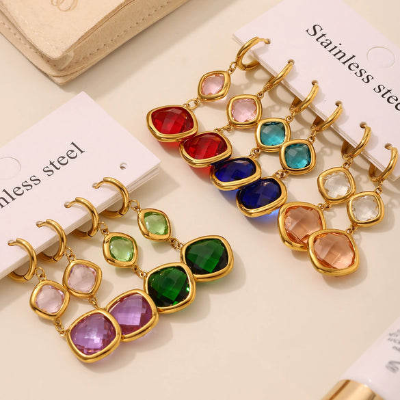 Wholesale Translucent Czech Glass Earrings With Stainless Steel And 18K Gold Plating Geometric Fashion Elegant Luxury Women's Jewelry