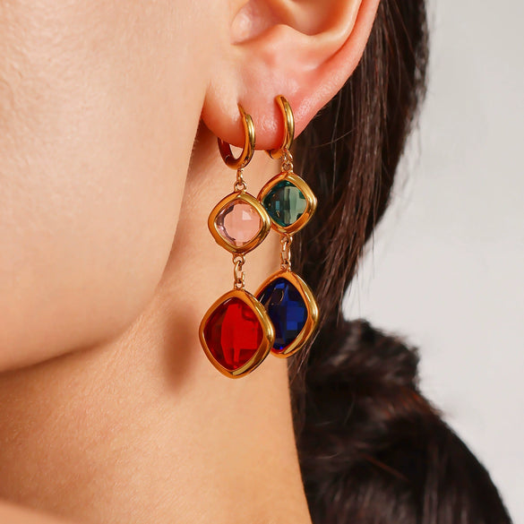 Wholesale Translucent Czech Glass Earrings With Stainless Steel And 18K Gold Plating Geometric Fashion Elegant Luxury Women's Jewelry