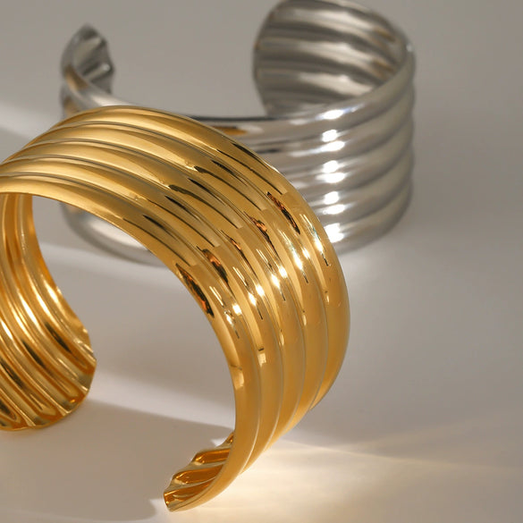 Wholesale Trend Jewelry Retro Style Geometric Stainless Steel Multilayer Tube Smooth Opening Bracelet With Electroplating