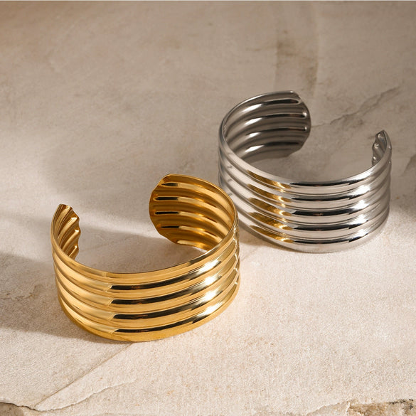 Wholesale Trend Jewelry Retro Style Geometric Stainless Steel Multilayer Tube Smooth Opening Bracelet With Electroplating