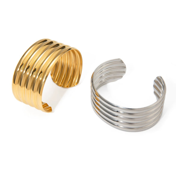 Wholesale Trend Jewelry Retro Style Geometric Stainless Steel Multilayer Tube Smooth Opening Bracelet With Electroplating