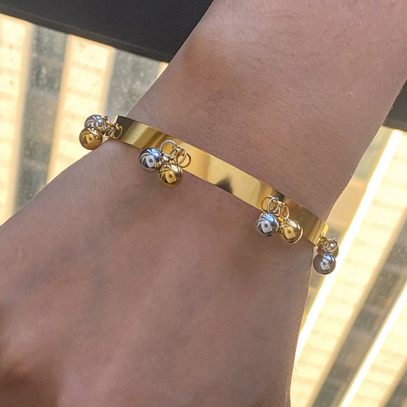 Wholesale Trend Jewelry Stainless Steel Open Bracelet With 18K Gold Electroplated Geometric Style And Gold And Silver Color Matching Personality Beads