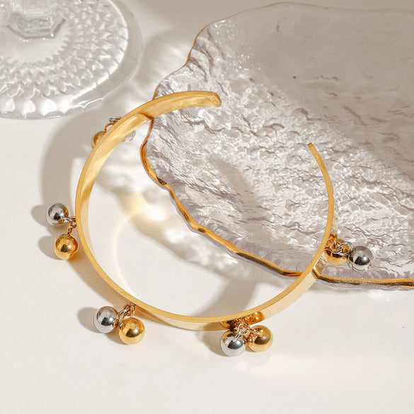 Wholesale Trend Jewelry Stainless Steel Open Bracelet With 18K Gold Electroplated Geometric Style And Gold And Silver Color Matching Personality Beads