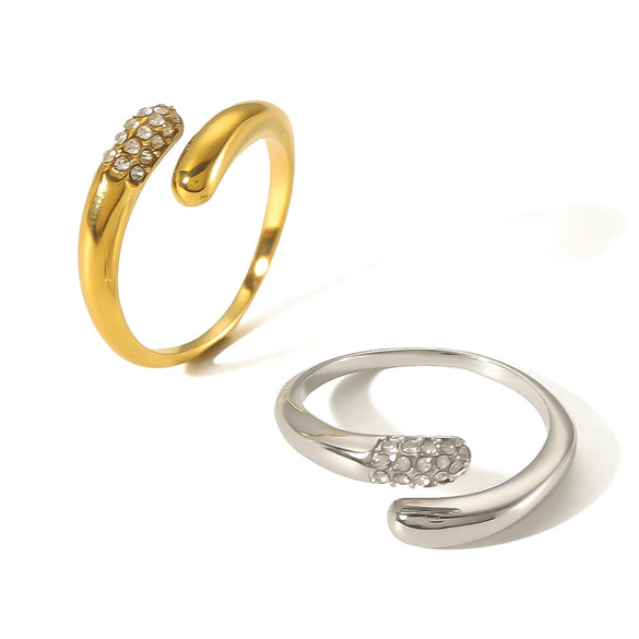 Wholesale Trendy Couple 18K Gold Plated Stainless Steel Geometric Hug Ring With Inlaid Zircon For Women