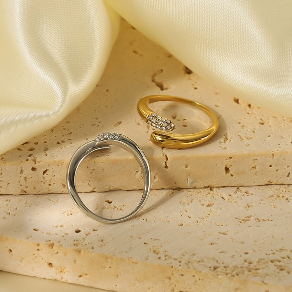 Wholesale Trendy Couple 18K Gold Plated Stainless Steel Geometric Hug Ring With Inlaid Zircon For Women