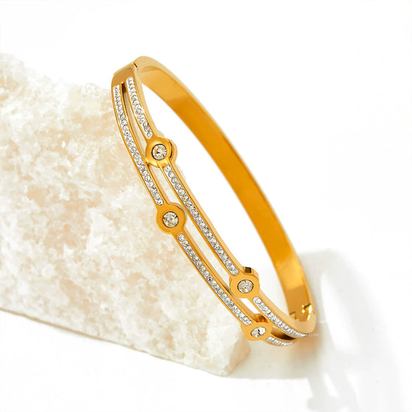 Wholesale Trendy Double Diamond Stainless Steel Bracelet With Geometric Style And Electroplating Treatment