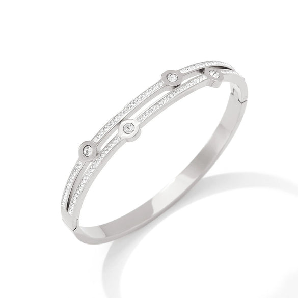 Wholesale Trendy Double Diamond Stainless Steel Bracelet With Geometric Style And Electroplating Treatment