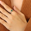 Wholesale Trendy Inlaid Green And White Zircon Open Ring In Ins Style Titanium Steel Geometric Forged And Electroplated Jewelry For Women