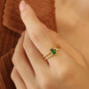 Wholesale Trendy Inlaid Green And White Zircon Open Ring In Ins Style Titanium Steel Geometric Forged And Electroplated Jewelry For Women