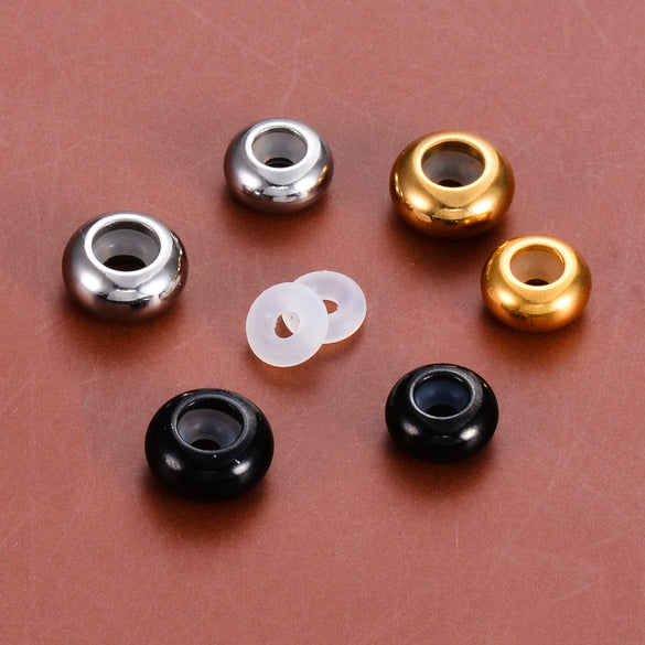 Wholesale Trendy Stainless Steel Glossy Round Rubber Bead Bracelet Accessories With Electroplated Adjustment Buckle And Positioning Beads