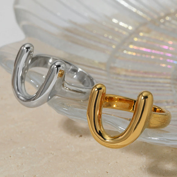 Wholesale Trendy U Shaped Stainless Steel Women's Electroplated Ring
