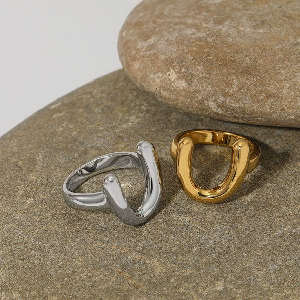 Wholesale Trendy U Shaped Stainless Steel Women's Electroplated Ring
