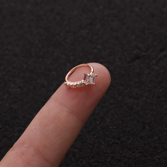 Wholesale Trendy Women's Exotic Metal Heartshaped Copper Inlaid Zircon Nose Ring Puncture Jewelry