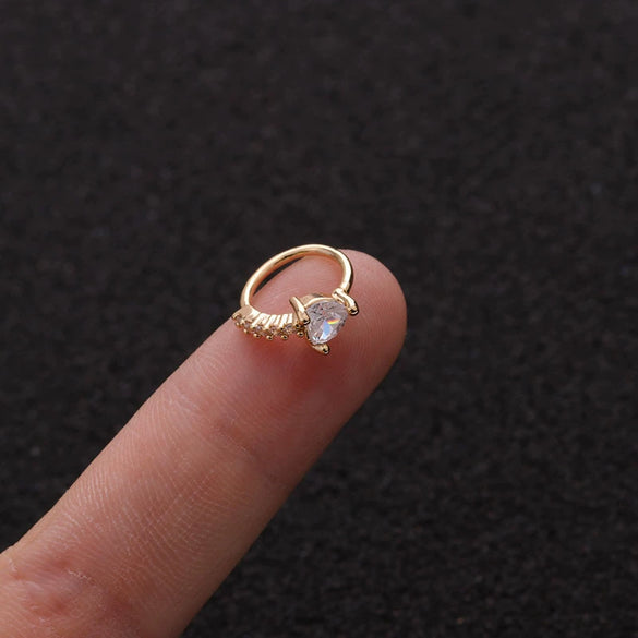 Wholesale Trendy Women's Exotic Metal Heartshaped Copper Inlaid Zircon Nose Ring Puncture Jewelry