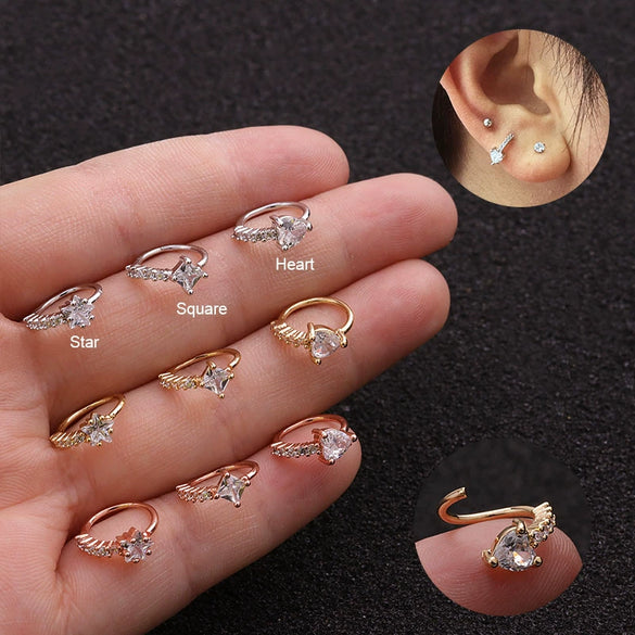 Wholesale Trendy Women's Exotic Metal Heartshaped Copper Inlaid Zircon Nose Ring Puncture Jewelry