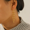 Wholesale Trendy Women's Long Tassel Stainless Steel Earrings With Waterdrop Weaving And Stitching Geometric Design Electroplated