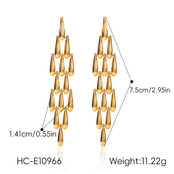 Wholesale Trendy Women's Long Tassel Stainless Steel Earrings With Waterdrop Weaving And Stitching Geometric Design Electroplated