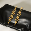 Wholesale Trendy Women's Long Tassel Stainless Steel Earrings With Waterdrop Weaving And Stitching Geometric Design Electroplated