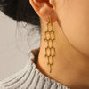Wholesale Trendy Women's Long Tassel Stainless Steel Earrings With Waterdrop Weaving And Stitching Geometric Design Electroplated