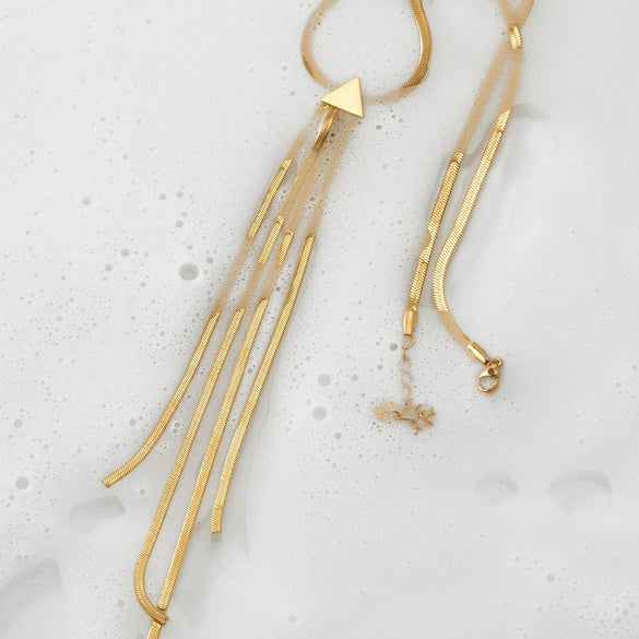 Wholesale Triangle Tassel Pendant Necklace In Stainless Steel With Geometric Design And Electroplating
