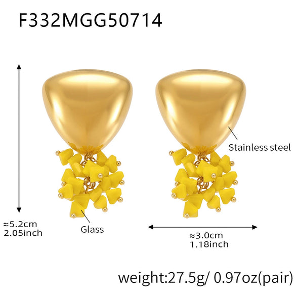 Wholesale Triangular Geometric Tassel Stained Glass Stainless Steel Electroplated Colorpreserving Earrings For Women
