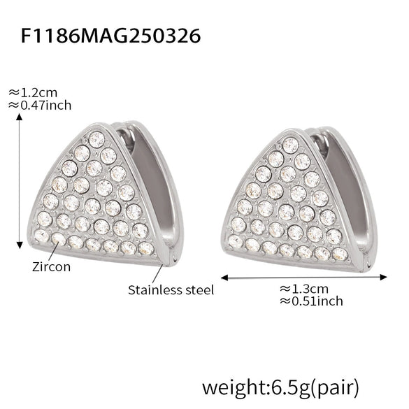 Wholesale Triangular Zircon Starry Stainless Steel Earrings With Electroplating For Women