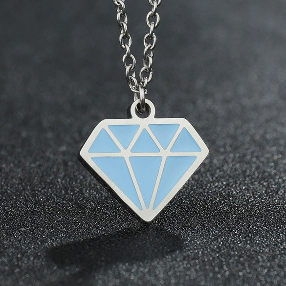 Wholesale Trinkets Titanium Steel Sweater Chain Necklace With Diamond Shape Pendant Geometric Style With Letters Numbers Text Dripping Oil Design