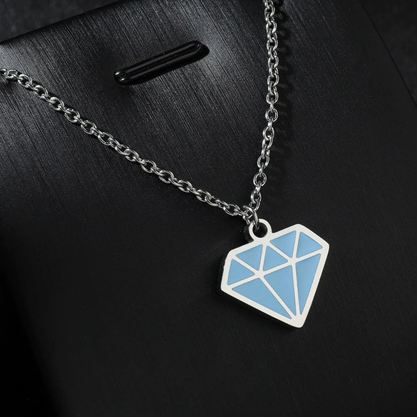 Wholesale Trinkets Titanium Steel Sweater Chain Necklace With Diamond Shape Pendant Geometric Style With Letters Numbers Text Dripping Oil Design