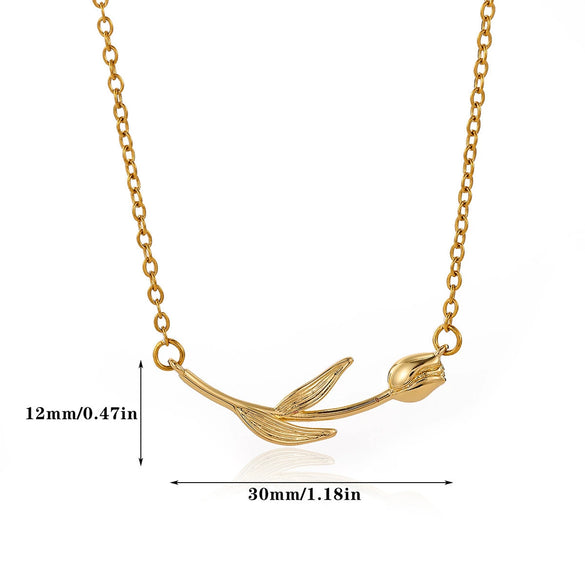 Wholesale Tulip Necklace Simple Retro Light Luxury Style Copper Pendant Gold Silver Electroplated Cross Chain Unisex