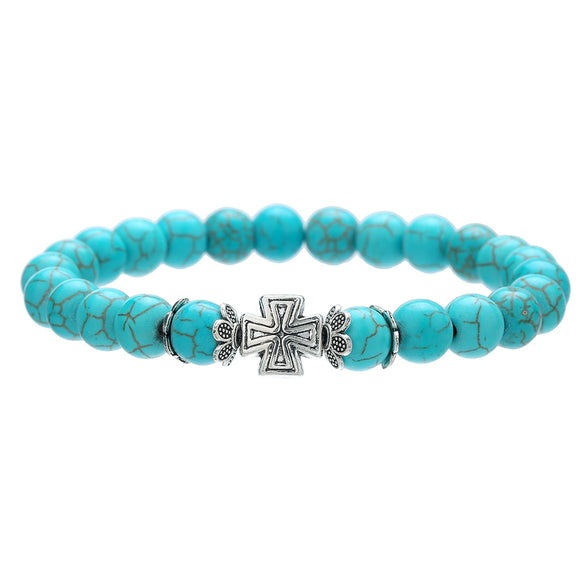 Wholesale Turquoise Alloy Beaded Bracelet With Cross Starfish Turtle Eyes Geometric Pattern Handmade