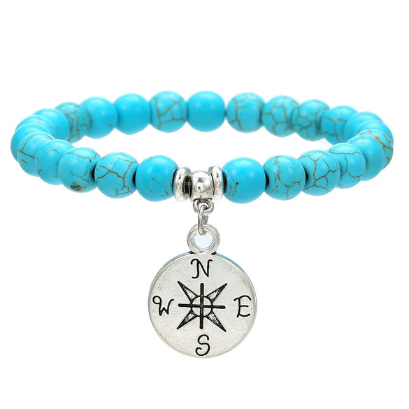 Wholesale Turquoise Alloy Beaded Bracelet With Cross Starfish Turtle Eyes Geometric Pattern Handmade