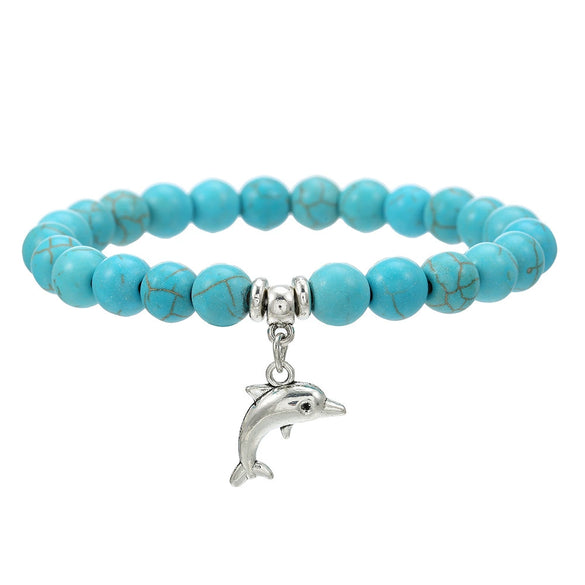 Wholesale Turquoise Alloy Beaded Bracelet With Cross Starfish Turtle Eyes Geometric Pattern Handmade