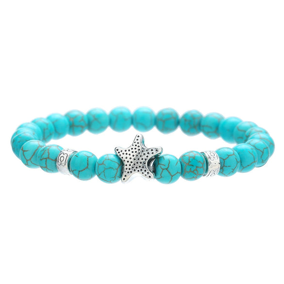 Wholesale Turquoise Alloy Beaded Bracelet With Cross Starfish Turtle Eyes Geometric Pattern Handmade