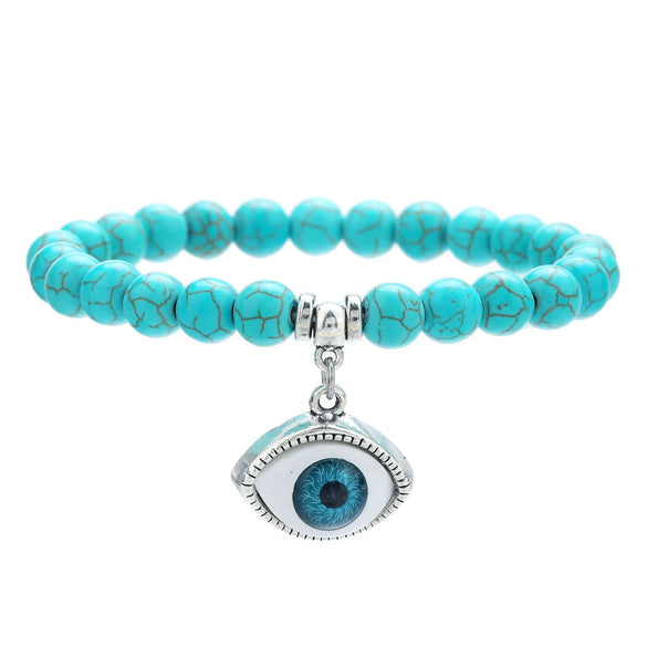 Wholesale Turquoise Alloy Beaded Bracelet With Cross Starfish Turtle Eyes Geometric Pattern Handmade