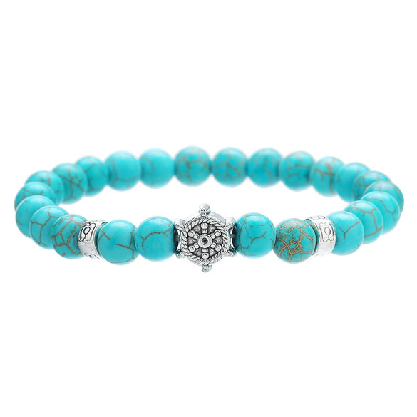 Wholesale Turquoise Alloy Beaded Bracelet With Cross Starfish Turtle Eyes Geometric Pattern Handmade