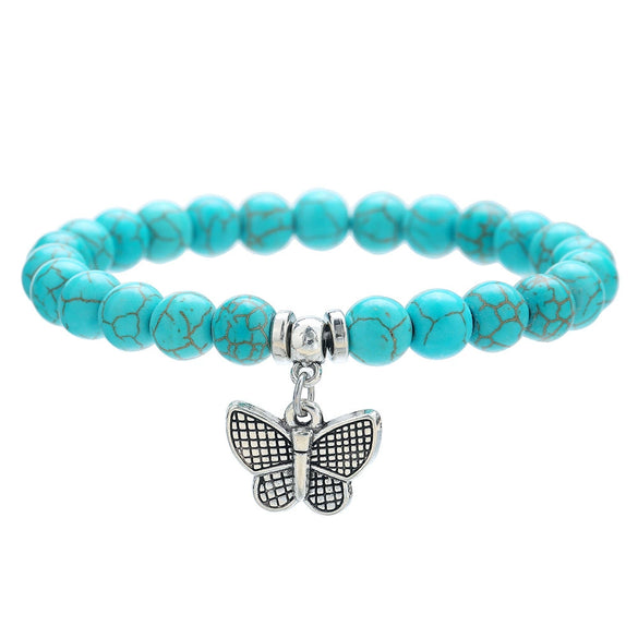 Wholesale Turquoise Alloy Beaded Bracelet With Cross Starfish Turtle Eyes Geometric Pattern Handmade