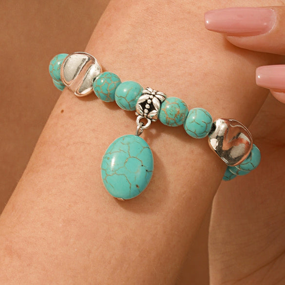 Wholesale Turquoise Alloy Beaded Bracelet With Cross Starfish Turtle Eyes Geometric Pattern Handmade