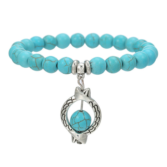 Wholesale Turquoise Alloy Beaded Bracelet With Cross Starfish Turtle Eyes Geometric Pattern Handmade