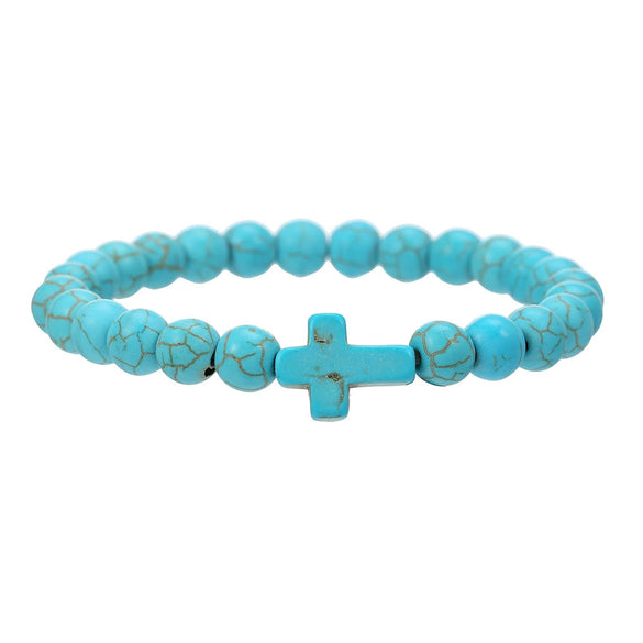 Wholesale Turquoise Alloy Beaded Bracelet With Cross Starfish Turtle Eyes Geometric Pattern Handmade