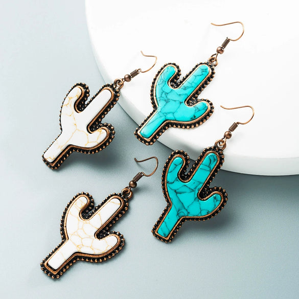 Wholesale Turquoise Cactus Flower Personality Exaggerated Women's Earrings