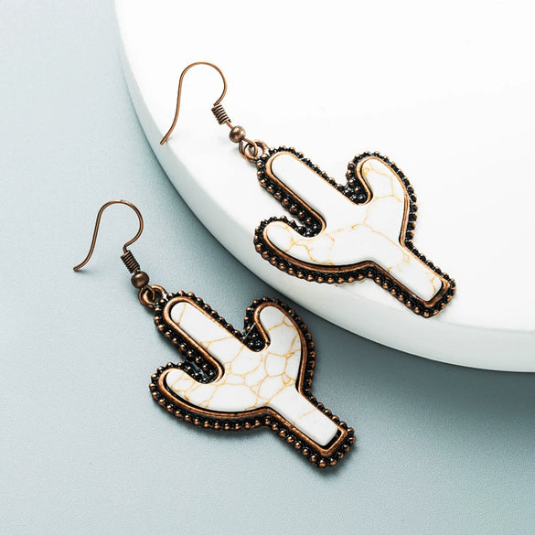 Wholesale Turquoise Cactus Flower Personality Exaggerated Women's Earrings